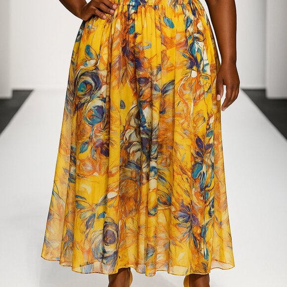 Floral print Maxi Skirt - Plus size. - Picture 1 of 4